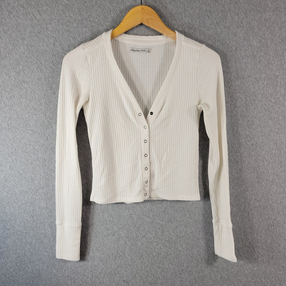 Abercrombie & Fitch Ribbed Cardigan Womens Small White Bella Swan Y2K Style